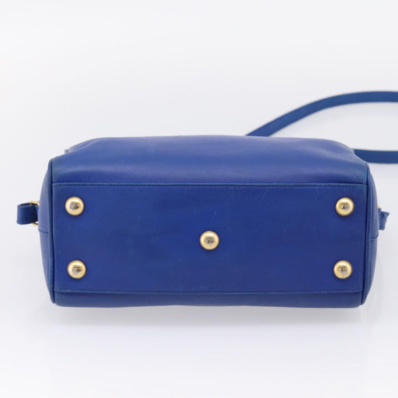Saint Laurent Baby Duffel Hand Bag Leather 2way Blue Gold Auth bs37540