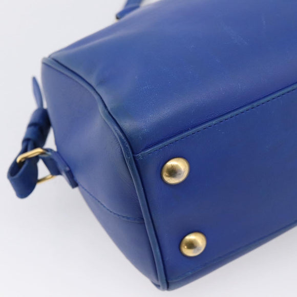 Saint Laurent Baby Duffel Hand Bag Leather 2way Blue Gold Auth bs37540