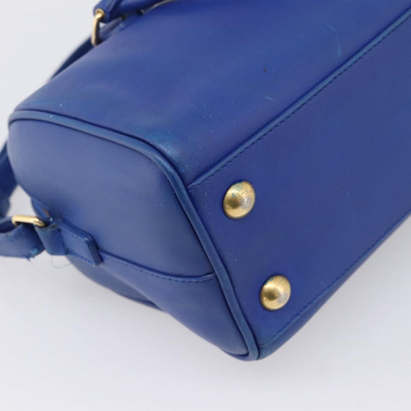 Saint Laurent Baby Duffel Hand Bag Leather 2way Blue Gold Auth bs37540
