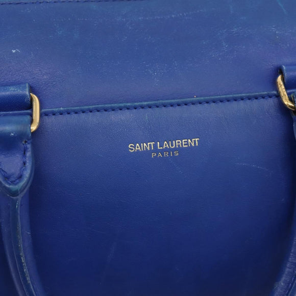 Saint Laurent Baby Duffel Hand Bag Leather 2way Blue Gold Auth bs37540