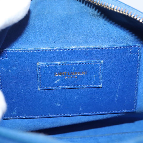 Saint Laurent Baby Duffel Hand Bag Leather 2way Blue Gold Auth bs37540