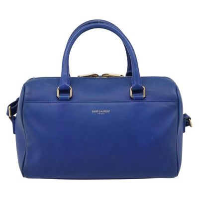Saint Laurent Baby Duffel Hand Bag Leather 2way Blue Gold Auth bs37540 - 0