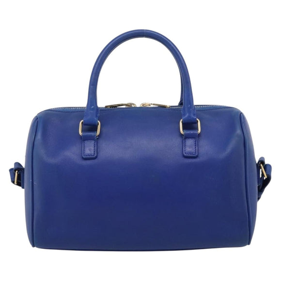 Saint Laurent Baby Duffel Hand Bag Leather 2way Blue Gold Auth bs37540