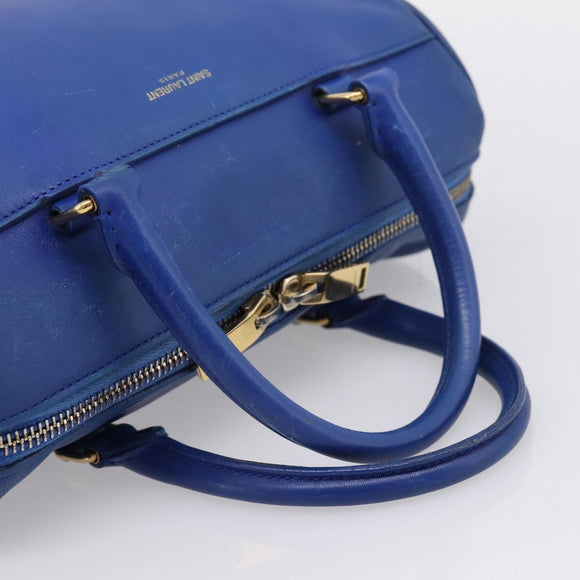 Saint Laurent Baby Duffel Hand Bag Leather 2way Blue Gold Auth bs37540