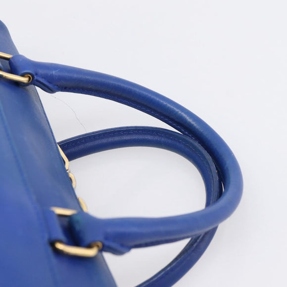 Saint Laurent Baby Duffel Hand Bag Leather 2way Blue Gold Auth bs37540