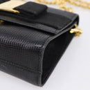 Salvatore Ferragamo Vala Chain Bag Leather Embossed Black Gold Auth bs37541-8