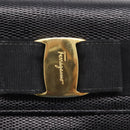 Salvatore Ferragamo Vala Chain Bag Leather Embossed Black Gold Auth bs37541-9