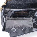 Salvatore Ferragamo Vala Chain Bag Leather Embossed Black Gold Auth bs37541-11