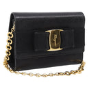 Salvatore Ferragamo Vala Chain Bag Leather Embossed Black Gold Auth bs37541-1