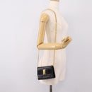 Salvatore Ferragamo Vala Chain Bag Leather Embossed Black Gold Auth bs37541-22