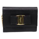 Salvatore Ferragamo Vala Chain Bag Leather Embossed Black Gold Auth bs37541-13