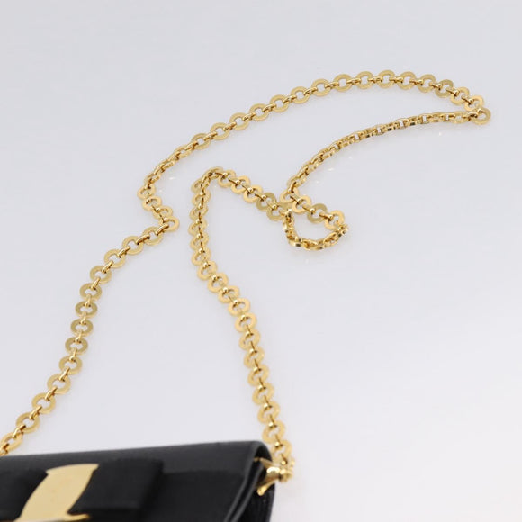 Salvatore Ferragamo Vala Chain Bag Leather Embossed Black Gold Auth bs37541