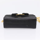 Salvatore Ferragamo Vala Chain Bag Leather Embossed Black Gold Auth bs37541-5