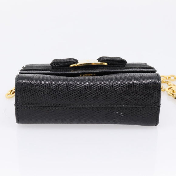 Salvatore Ferragamo Vala Chain Bag Leather Embossed Black Gold Auth bs37541