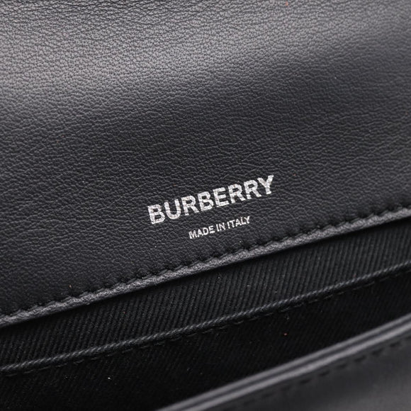 BURBERRY Chain Shoulder Bag Leather Sequins Black Silver Auth bs37543V