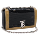 BURBERRY Chain Shoulder Bag Leather Sequins Black Silver Auth bs37543V-1