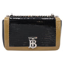 BURBERRY Chain Shoulder Bag Leather Sequins Black Silver Auth bs37543V-2