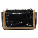 BURBERRY Chain Shoulder Bag Leather Sequins Black Silver Auth bs37543V-3