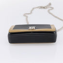 BURBERRY Chain Shoulder Bag Leather Sequins Black Silver Auth bs37543V-9