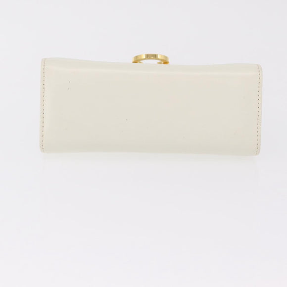 Salvatore Ferragamo Gancini Chain Shoulder Bag Leather White Gold Auth bs37544