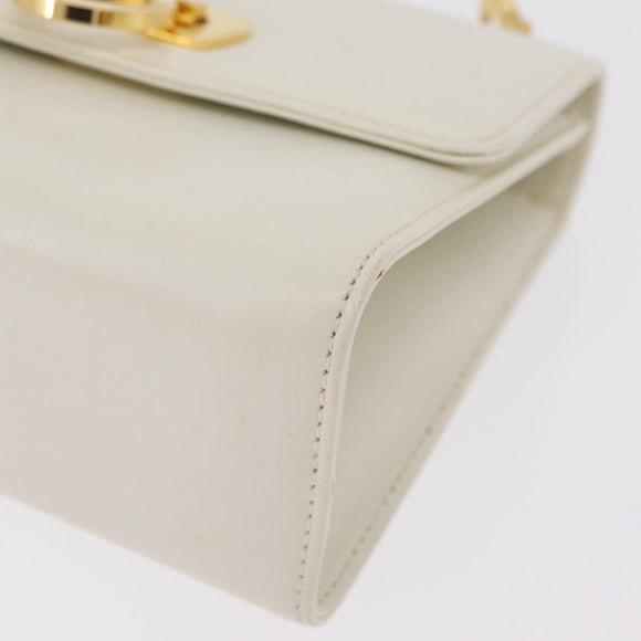 Salvatore Ferragamo Gancini Chain Shoulder Bag Leather White Gold Auth bs37544