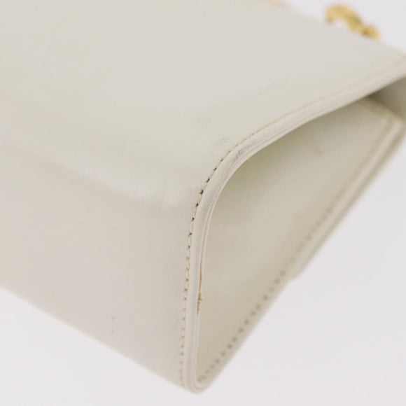 Salvatore Ferragamo Gancini Chain Shoulder Bag Leather White Gold Auth bs37544
