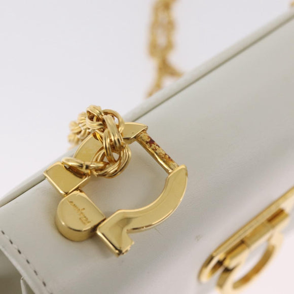 Salvatore Ferragamo Gancini Chain Shoulder Bag Leather White Gold Auth bs37544