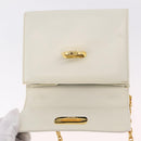 Salvatore Ferragamo Gancini Chain Shoulder Bag Leather White Gold Auth bs37544-20