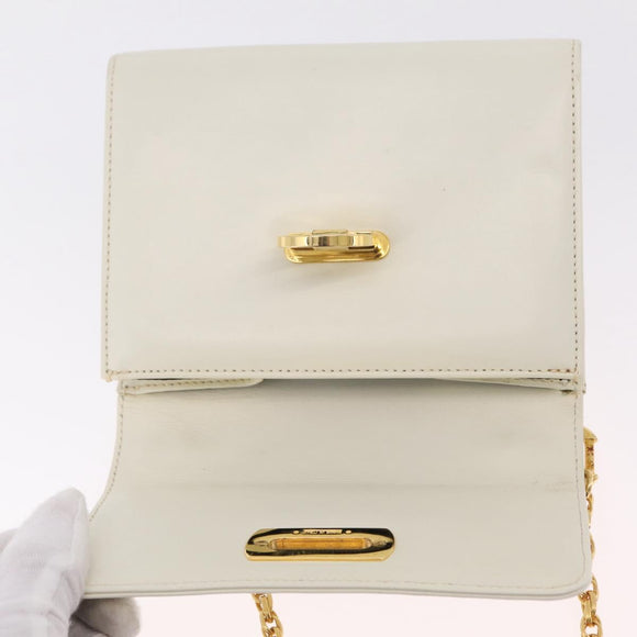 Salvatore Ferragamo Gancini Chain Shoulder Bag Leather White Gold Auth bs37544