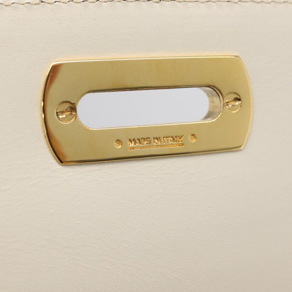 Salvatore Ferragamo Gancini Chain Shoulder Bag Leather White Gold Auth bs37544