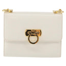 Salvatore Ferragamo Gancini Chain Shoulder Bag Leather White Gold Auth bs37544-13