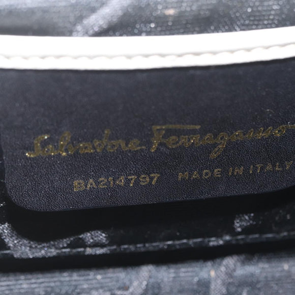 Salvatore Ferragamo Gancini Chain Shoulder Bag Leather White Gold Auth bs37544