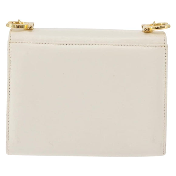 Salvatore Ferragamo Gancini Chain Shoulder Bag Leather White Gold Auth bs37544