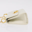 Salvatore Ferragamo Gancini Chain Shoulder Bag Leather White Gold Auth bs37544-4