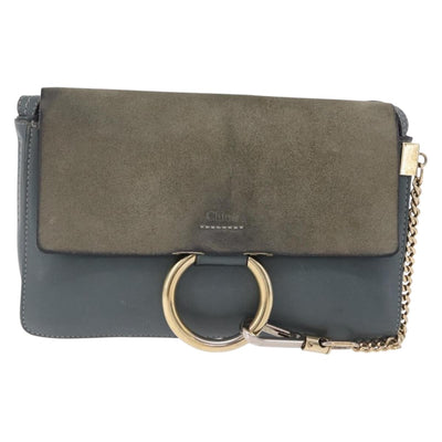 Chloe Fay Shoulder Bag Leather Suede Gray Gold Auth bs37545 - 0
