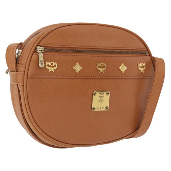 MCM Shoulder Bag Leather Beige Gold Auth bs37546