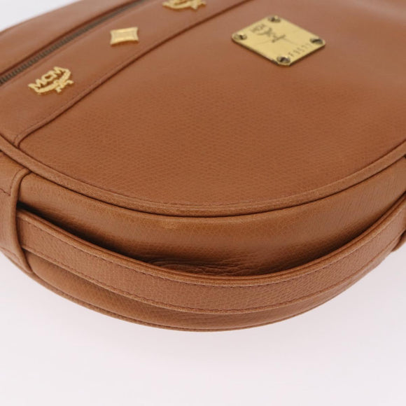 MCM Shoulder Bag Leather Beige Gold Auth bs37546