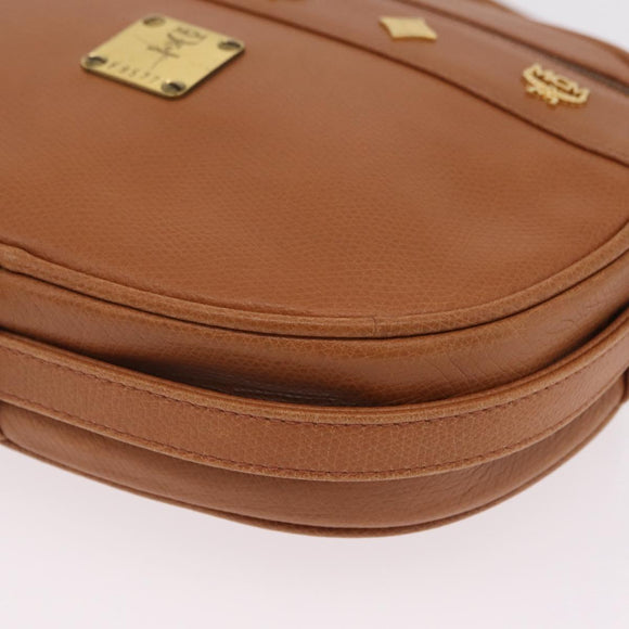 MCM Shoulder Bag Leather Beige Gold Auth bs37546
