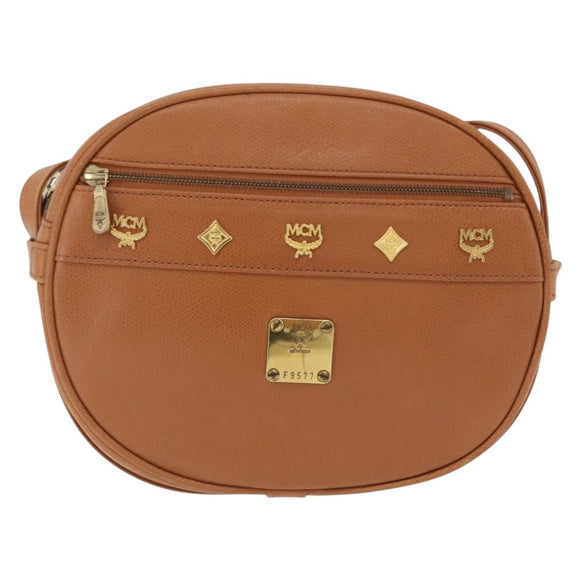 MCM Shoulder Bag Leather Beige Gold Auth bs37546