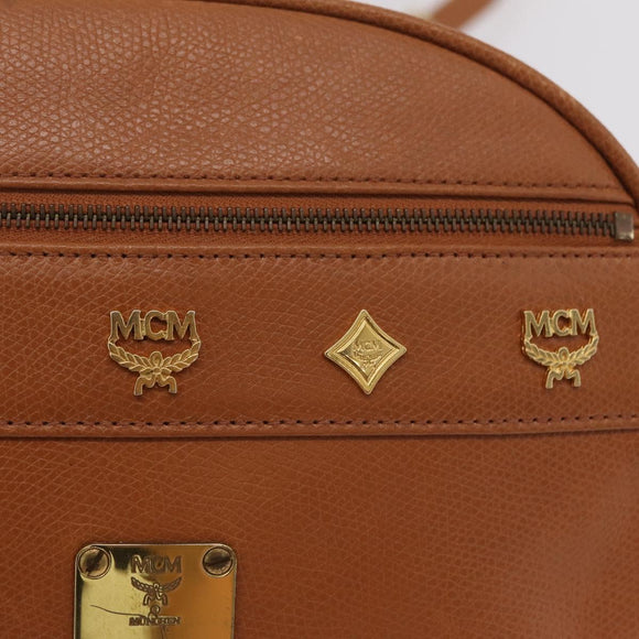 MCM Shoulder Bag Leather Beige Gold Auth bs37546