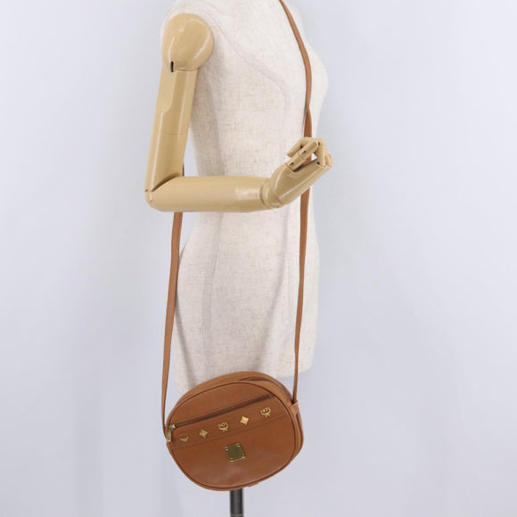 MCM Shoulder Bag Leather Beige Gold Auth bs37546