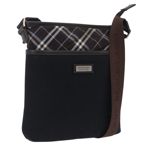 BURBERRY Black Label Shoulder Bag Canvas Navy Silver Auth bs37549