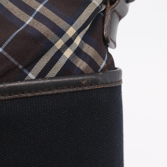 BURBERRY Black Label Shoulder Bag Canvas Navy Silver Auth bs37549
