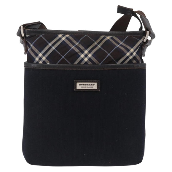 BURBERRY Black Label Shoulder Bag Canvas Navy Silver Auth bs37549