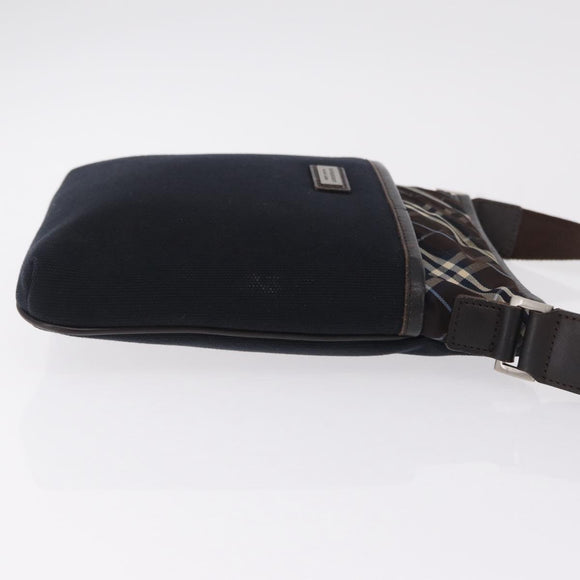 BURBERRY Black Label Shoulder Bag Canvas Navy Silver Auth bs37549