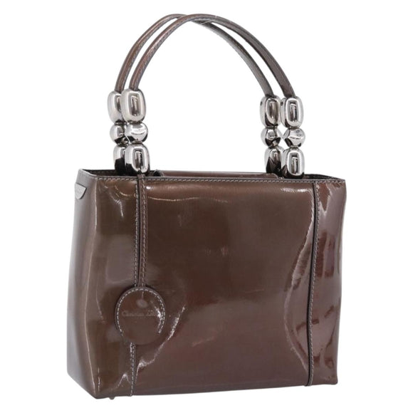 Christian Dior Maris Pearl Bag Patent leather 2way Brown Silver Auth bs37550