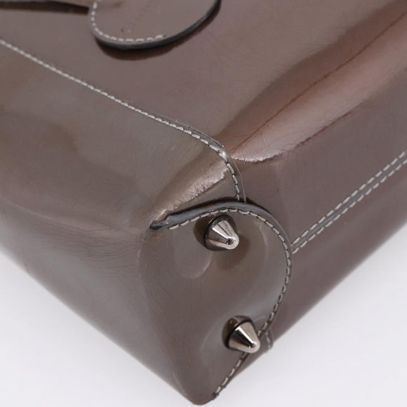 Christian Dior Maris Pearl Bag Patent leather 2way Brown Silver Auth bs37550