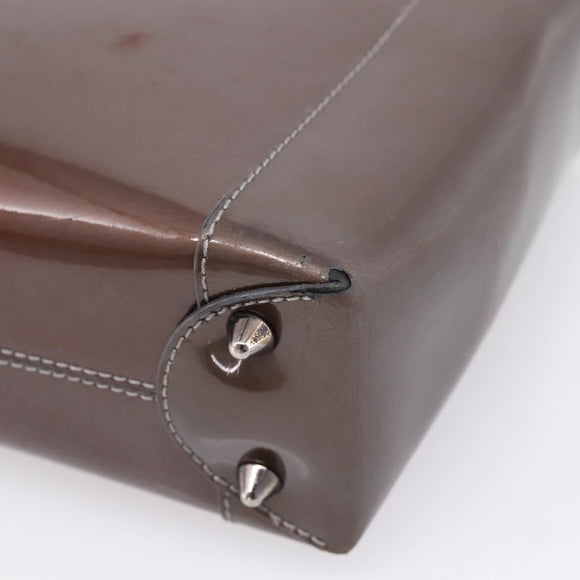 Christian Dior Maris Pearl Bag Patent leather 2way Brown Silver Auth bs37550