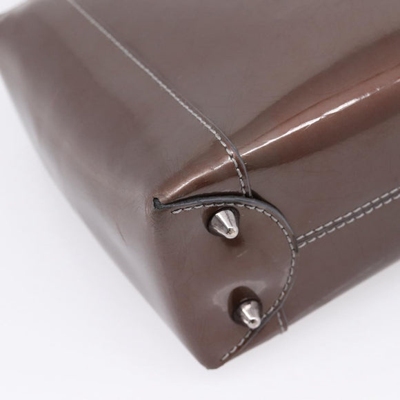 Christian Dior Maris Pearl Bag Patent leather 2way Brown Silver Auth bs37550