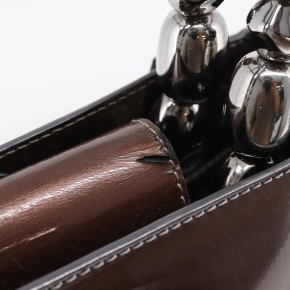 Christian Dior Maris Pearl Bag Patent leather 2way Brown Silver Auth bs37550